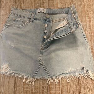 Agolde Sky Blue Frayed Denim Skirt